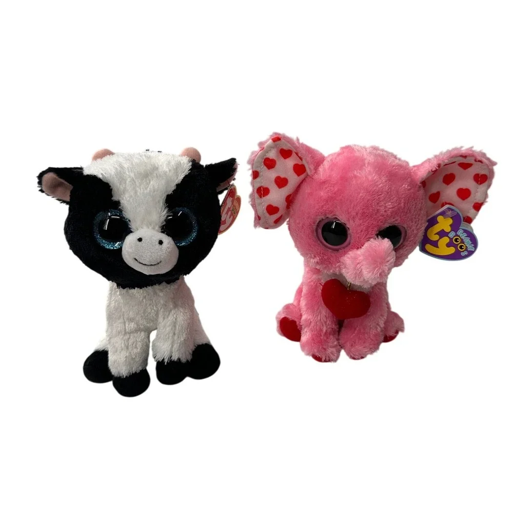 Ty Beanie Boos Butter Cow Tender Elephant Plush Stuffed Animal Toy Lot 6in Pink